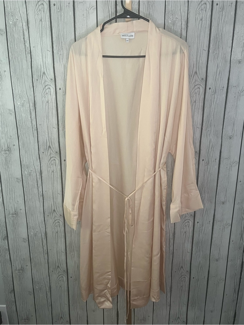 Ettitude CleanBamboo Sateen Robe Kimono Luxury Vegan Silk Oat Beige L/XL